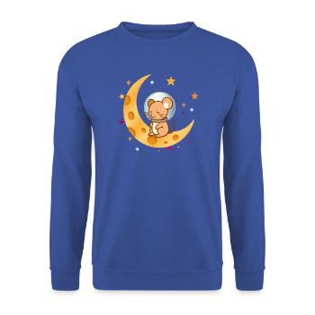 Schlafende Astronauten-Maus auf Käse-Mond - Unisex Pullover - Royalblau - Vorne - Alina (178cm) & Michal (187cm)