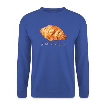 Süßes Croissant Japanisch Text Design  - Unisex Pullover - Royalblau - Vorne - Alina (178cm) & Michal (187cm)