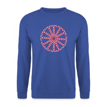  festliches Zuckerstangen Mandala in Rot-Weiß  - Unisex Pullover - Royalblau - Vorne - Alina (178cm) & Michal (187cm)