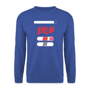Level Up Win Lose Sport Spieldesign - Unisex Pullover - Royalblau - Vorne - Alina (178cm) & Michal (187cm)