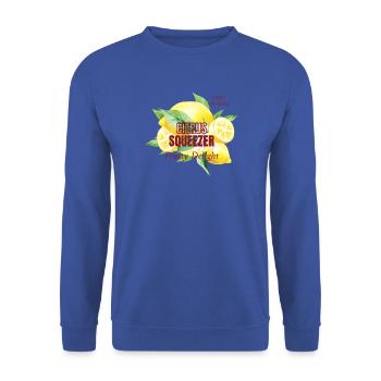 Zitruspresse Fruchtiger Genuss - Unisex Pullover - Royalblau - Vorne - Alina (178cm) & Michal (187cm)