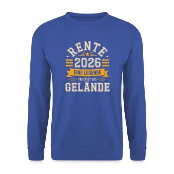 Rente 2026 Eine Legende Verläßt Gelände - Unisex Pullover - Royalblau - Vorne - Alina (178cm) & Michal (187cm)