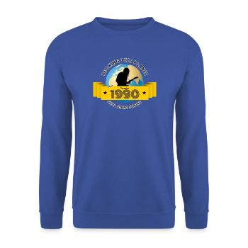 35. Geburtstag Rocking this planet since 12/1990 - Unisex Pullover - Royalblau - Vorne - Alina (178cm) & Michal (187cm)
