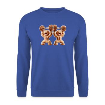 Lebkuchenmann Bodybuilding Fitness Weihnachten - Unisex Pullover - Royalblau - Vorne - Alina (178cm) & Michal (187cm)