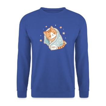 Gemütliche Katze unter Sternendecke Gemütlich - Unisex Pullover - Royalblau - Vorne - Alina (178cm) & Michal (187cm)