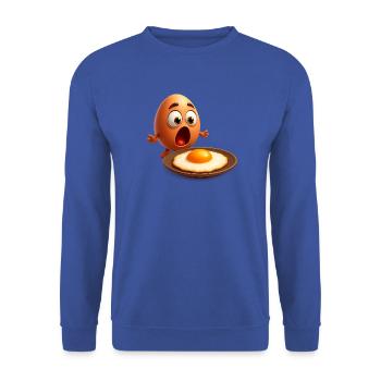 Aufgeregtes Ei - Unisex Pullover - Royalblau - Vorne - Alina (178cm) & Michal (187cm)