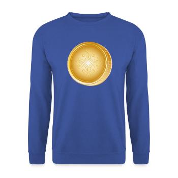 Edle Goldmünze mit Ornament – mit Stil & Flair - Unisex Pullover - Royalblau - Vorne - Alina (178cm) & Michal (187cm)