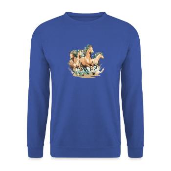 Hengstgalopp im Naturrauschen - Unisex Pullover - Royalblau - Vorne - Alina (178cm) & Michal (187cm)