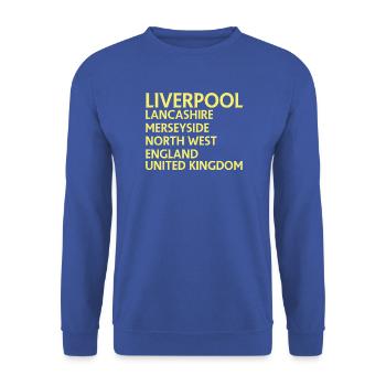 Liverpool – England Textdesign - Unisex Pullover - Royalblau - Vorne - Alina (178cm) & Michal (187cm)