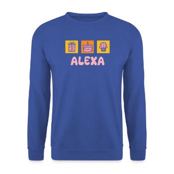 Vorname Alexa - Unisex Pullover - Royalblau - Vorne - Alina (178cm) & Michal (187cm)