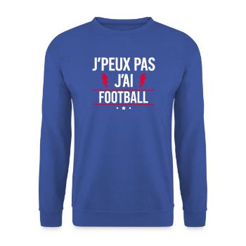 Ich kann nicht, ich habe Fußball, Humor, Fußball. - Unisex Pullover - Royalblau - Vorne - Alina (178cm) & Michal (187cm)