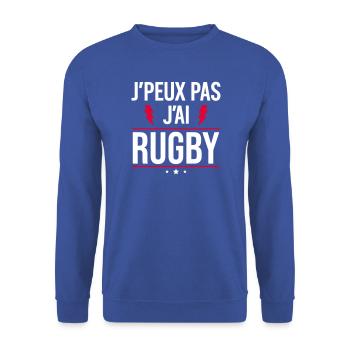 Ich kann nicht. Ich habe Rugby. Rugby-Humor. - Unisex Pullover - Royalblau - Vorne - Alina (178cm) & Michal (187cm)