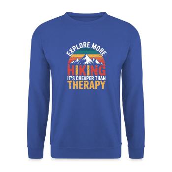 Entdecken Sie mehr. Es ist günstiger als Therapie - Unisex Pullover - Royalblau - Vorne - Alina (178cm) & Michal (187cm)