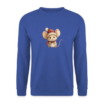 Kleine Weihnachtsmaus – Süßes und fröhliches Zeichnen - Unisex Pullover - Royalblau - Vorne - Alina (178cm) & Michal (187cm)