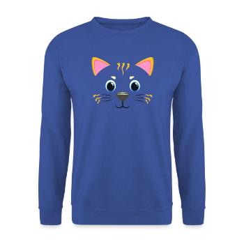 Süßes Katzengesicht Kawaii Kätzchenmiau Haustierliebhaber-Geschenk - Unisex Pullover - Royalblau - Vorne - Alina (178cm) & Michal (187cm)