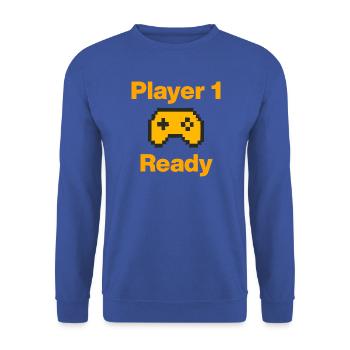 Player 1, Ready to Start, GaminGeek, Lan-Party - Unisex Pullover - Royalblau - Vorne - Alina (178cm) & Michal (187cm)