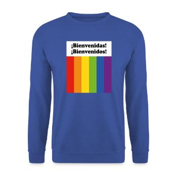 LGBT-Personen begrüßen Bienvenidos Bienvenidas Spanish - Unisex Pullover - Royalblau - Vorne - Alina (178cm) & Michal (187cm)