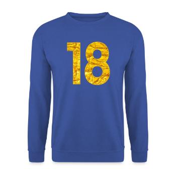 Zahl Achtzehn - Ziffer 18. Geburtstag - Unisex Pullover - Royalblau - Vorne - Alina (178cm) & Michal (187cm)