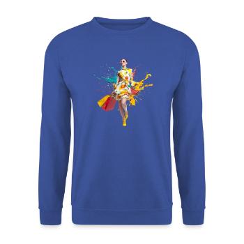 Farbspritzer Kleidkunst im Kaufrausch - Unisex Pullover - Royalblau - Vorne - Alina (178cm) & Michal (187cm)