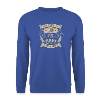30. Geburtstag Leben Engel Jahrgang 1996 Legenden - Unisex Pullover - Royalblau - Vorne - Alina (178cm) & Michal (187cm)