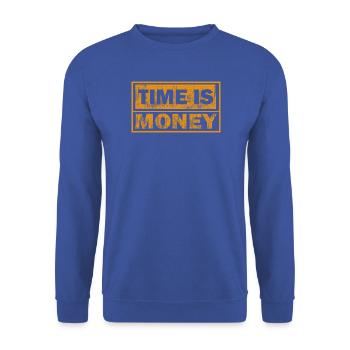 Zeit ist Geld – notlose Orange - Unisex Pullover - Royalblau - Vorne - Alina (178cm) & Michal (187cm)