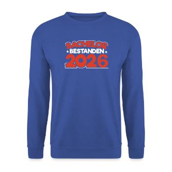 Bachelor 2026 Abschluss Promotion Sponsion - Unisex Pullover - Royalblau - Vorne - Alina (178cm) & Michal (187cm)