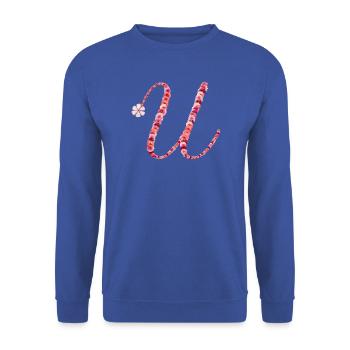 Romantisches Blumenmonogramm "U" - Unisex Pullover - Royalblau - Vorne - Alina (178cm) & Michal (187cm)