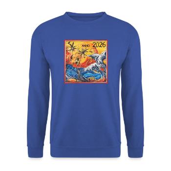 Sonnenuntergangs -Tropen 2026 - Unisex Pullover - Royalblau - Vorne - Alina (178cm) & Michal (187cm)