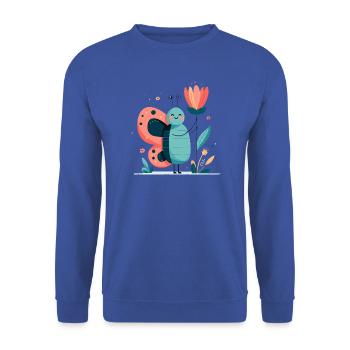 putziger Schmetterling mit Blume - Unisex Pullover - Royalblau - Vorne - Alina (178cm) & Michal (187cm)