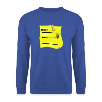 Notizzettel gelb – Büroklammer & Fake‑Fliege - Unisex Pullover - Royalblau - Vorne - Alina (178cm) & Michal (187cm)