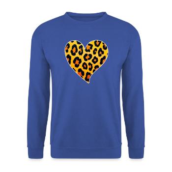 Leopard Herz Muster: Wildes Temperament - Unisex Pullover - Royalblau - Vorne - Alina (178cm) & Michal (187cm)