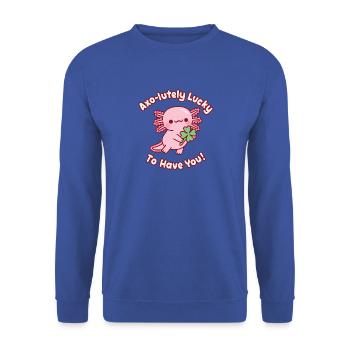Süßer Axolotl-Klee, Axo-lute, Glücklich, dich zu haben - Unisex Pullover - Royalblau - Vorne - Alina (178cm) & Michal (187cm)