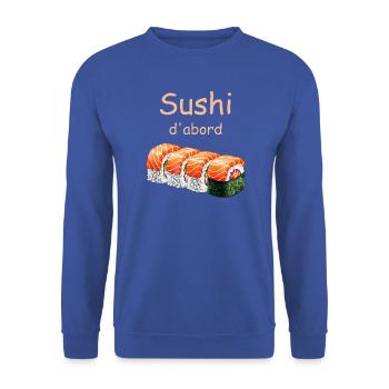 Sushi Erste Illustration - Unisex Pullover - Royalblau - Vorne - Alina (178cm) & Michal (187cm)