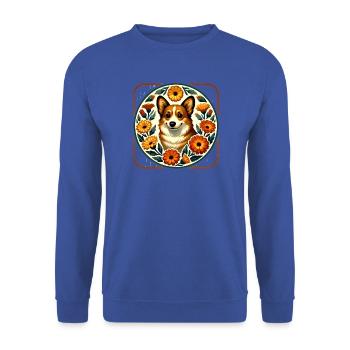 Corgi Floral Circle Volkskunst - Unisex Pullover - Royalblau - Vorne - Alina (178cm) & Michal (187cm)