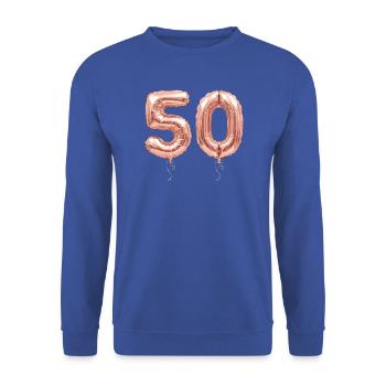 50. Geburtstag Rose Gold Luftballon - 50 Jahre - Unisex Pullover - Royalblau - Vorne - Alina (178cm) & Michal (187cm)