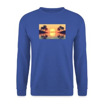 Sonnenuntergang auf Tropeninsel - Unisex Pullover - Royalblau - Vorne - Alina (178cm) & Michal (187cm)