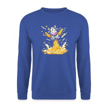 Kuh Raketenstart im Milchstrahl - Unisex Pullover - Royalblau - Vorne - Alina (178cm) & Michal (187cm)