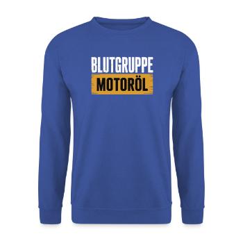 Blutgruppe Motoröl Schrauber Design - Unisex Pullover - Royalblau - Vorne - Alina (178cm) & Michal (187cm)