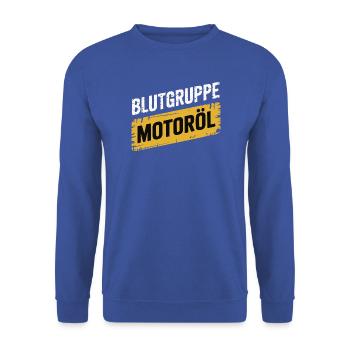 Blutgruppe Motoröl Schrauber Design - Unisex Pullover - Royalblau - Vorne - Alina (178cm) & Michal (187cm)