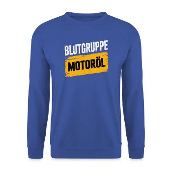 Blutgruppe Motoröl Schrauber Design - Unisex Pullover - Royalblau - Vorne - Alina (178cm) & Michal (187cm)