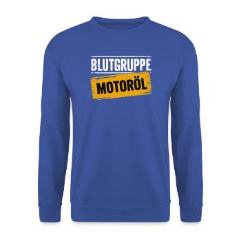 Blutgruppe Motoröl Schrauber Design - Unisex Pullover - Royalblau - Vorne - Alina (178cm) & Michal (187cm)