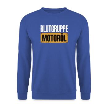 Blutgruppe Motoröl Schrauber Design - Unisex Pullover - Royalblau - Vorne - Alina (178cm) & Michal (187cm)