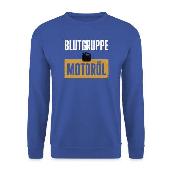 Blutgruppe Motoröl Schrauber Design - Unisex Pullover - Royalblau - Vorne - Alina (178cm) & Michal (187cm)