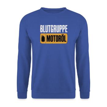 Blutgruppe Motoröl Schrauber Design - Unisex Pullover - Royalblau - Vorne - Alina (178cm) & Michal (187cm)
