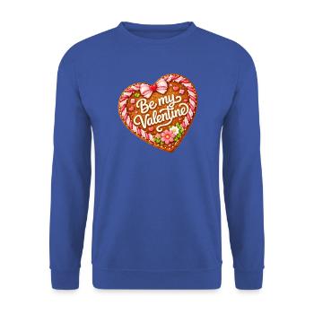 Lebkuchenherz Motiv Be my Valentine - Unisex Pullover - Royalblau - Vorne - Alina (178cm) & Michal (187cm)