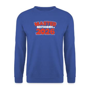 Master 2026 Masterabschluss Promotion Sponsion - Unisex Pullover - Royalblau - Vorne - Alina (178cm) & Michal (187cm)