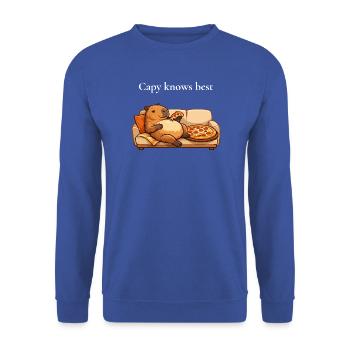Capybara Mit Pizza Auf Sofa - Unisex Pullover - Royalblau - Vorne - Alina (178cm) & Michal (187cm)