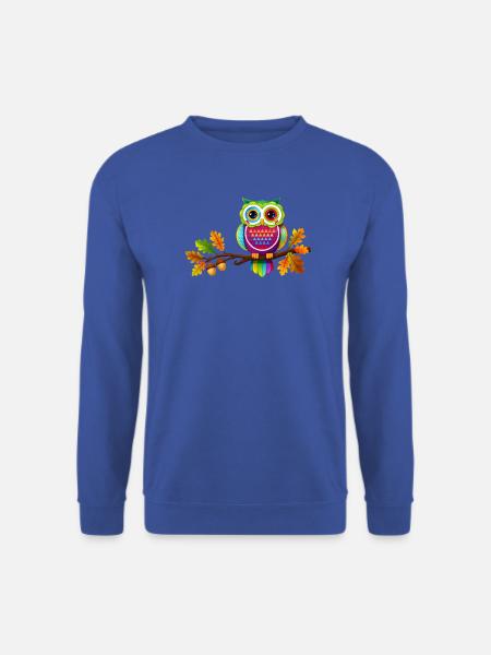 Bunte Eule auf Ast mit Herbstblättern - Unisex Pullover - Royalblau
