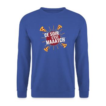 Heute Abend ist es Maatch Pizza - Unisex Pullover - Royalblau - Vorne - Alina (178cm) & Michal (187cm)