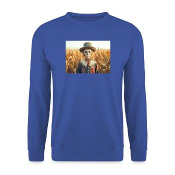 Die Vogelscheuche, die der erste Begleiter fand - Unisex Pullover - Royalblau - Vorne - Alina (178cm) & Michal (187cm)